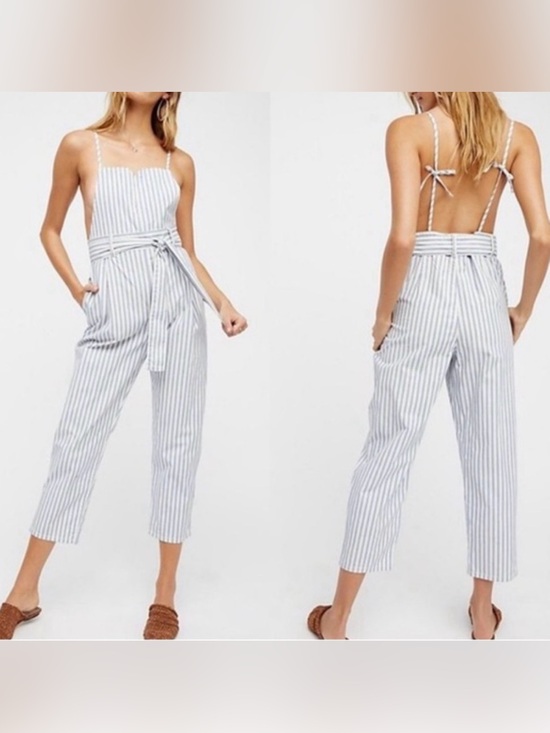 Free People Pants - FREE PEOPLE ISABELLE STRIPED COTTON JUMPSUIT OVERALLS  TIE WAIST SMALL